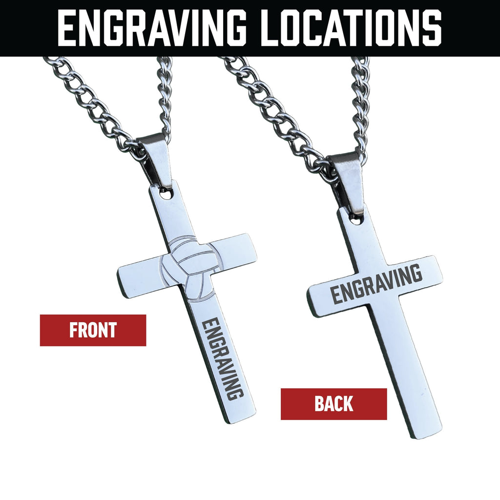 Volleyball Cross Pendant Necklace - Stainless Steel