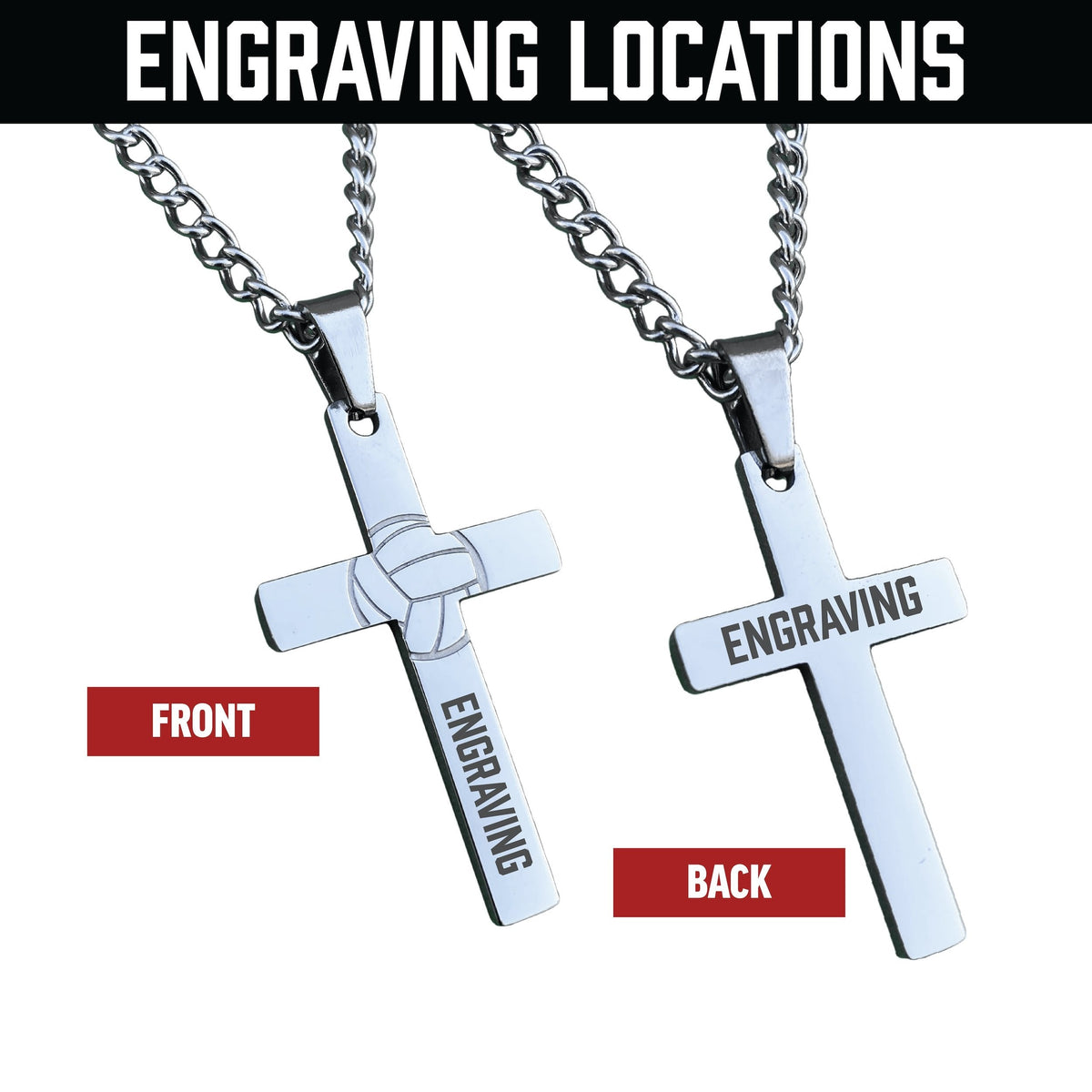 Volleyball Cross Pendant Necklace - Stainless Steel