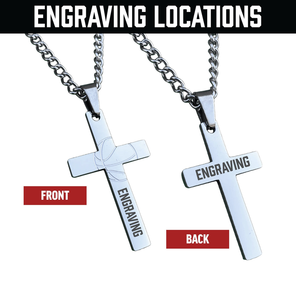 Basketball Cross Pendant Necklace - Stainless Steel