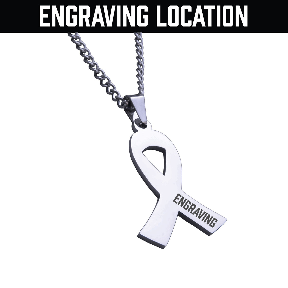 Cancer Ribbon Pendant Necklace - Stainless Steel
