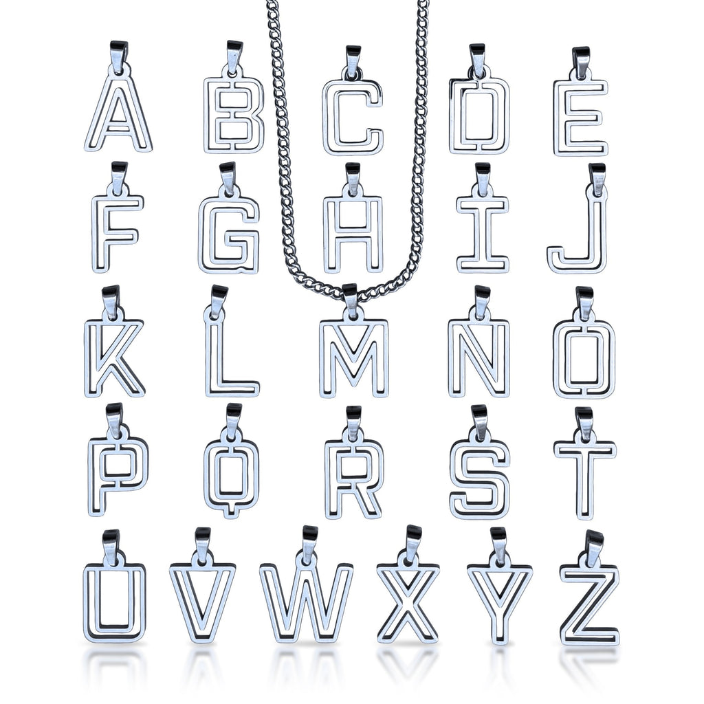Varsity Letter Pendant Necklace - Stainless Steel