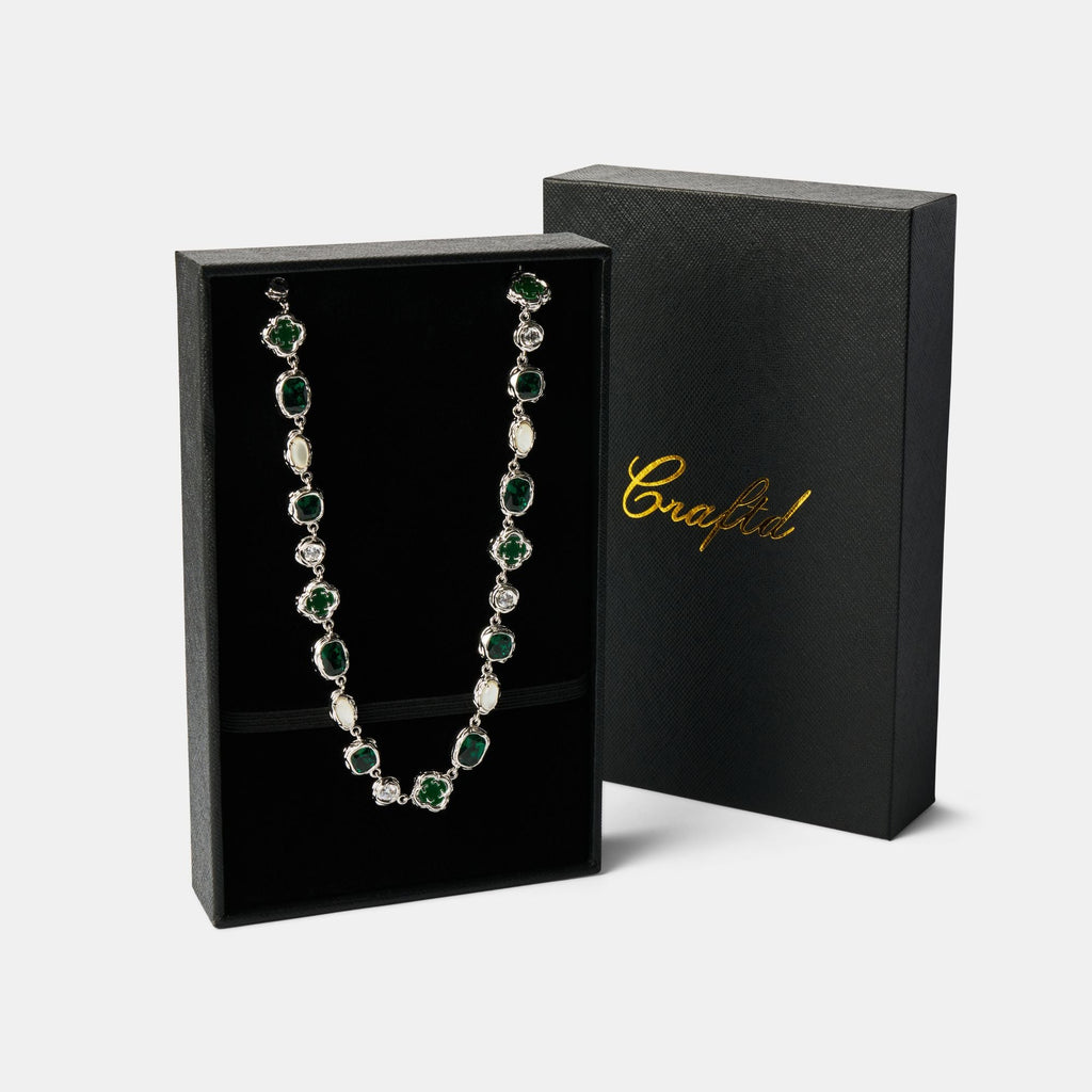 Melted Emerald Gemstone Necklace (Silver)