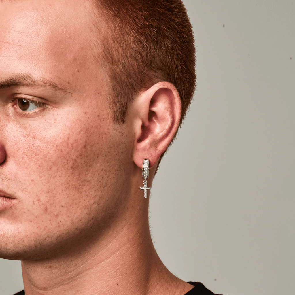 Diamond Cross Hoop Earring (Silver)