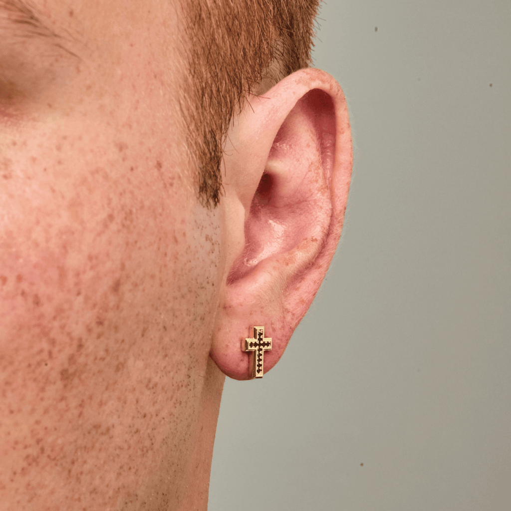 Onyx Cross Stud Earring (Gold)