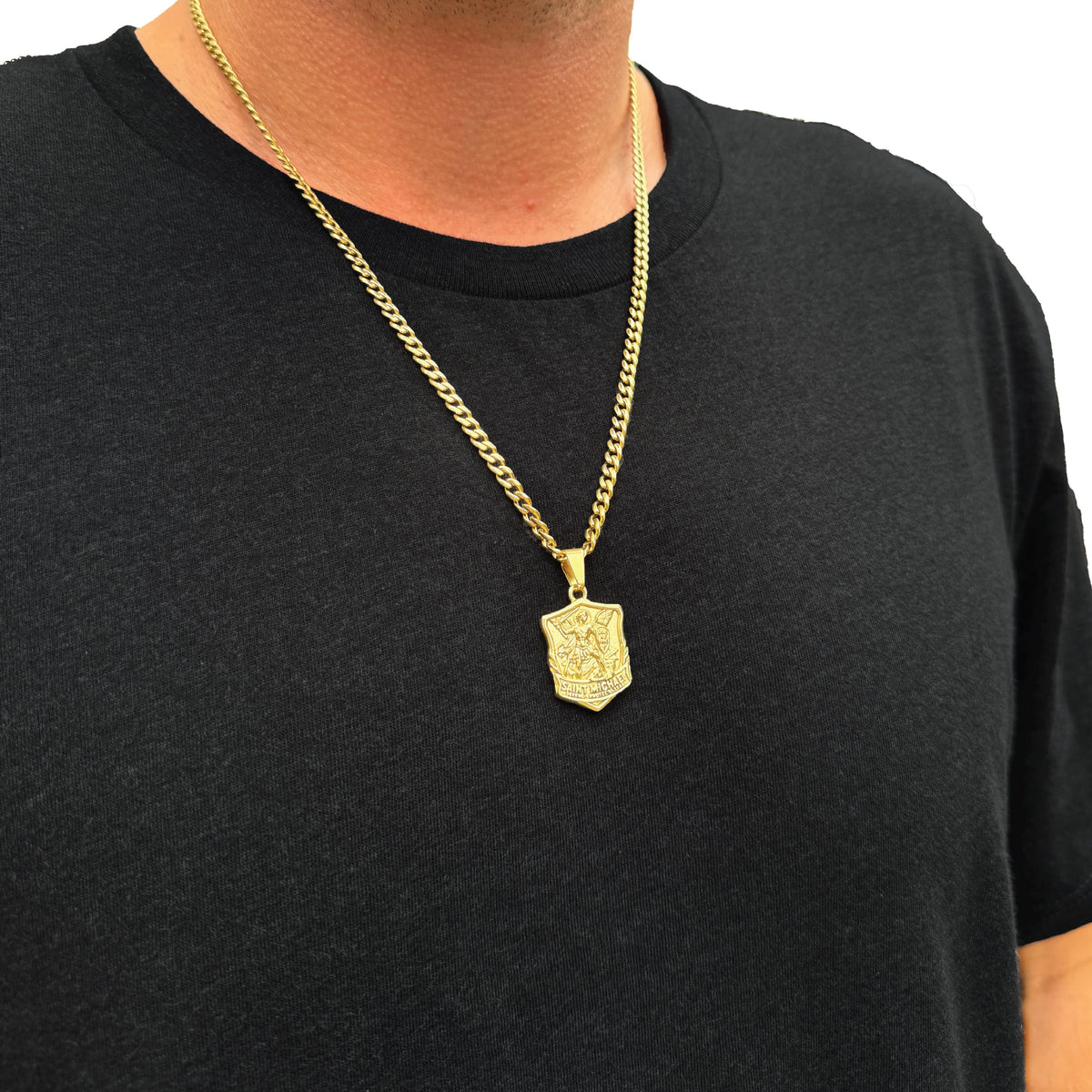 Pro Saint Michael Pendant Necklace - 14K Gold Plated Stainless Steel