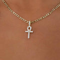 Micro Iced Ankh Cross Pendant in Yellow Gold