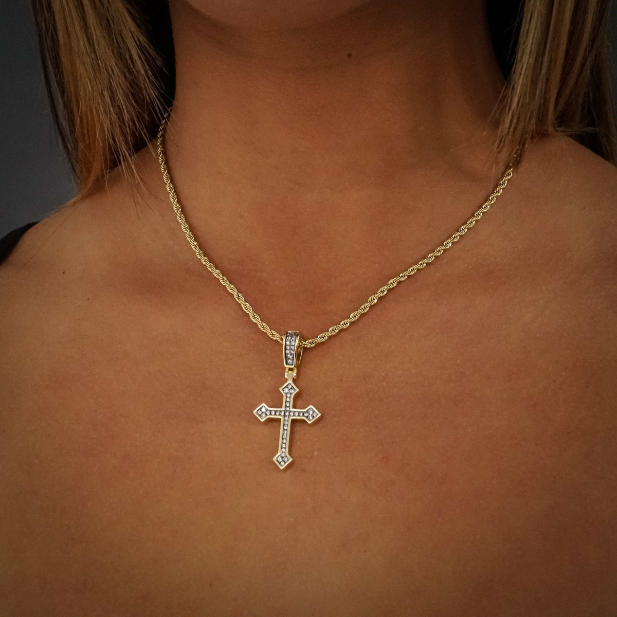 Iced Celtic Cross in Yellow Gold