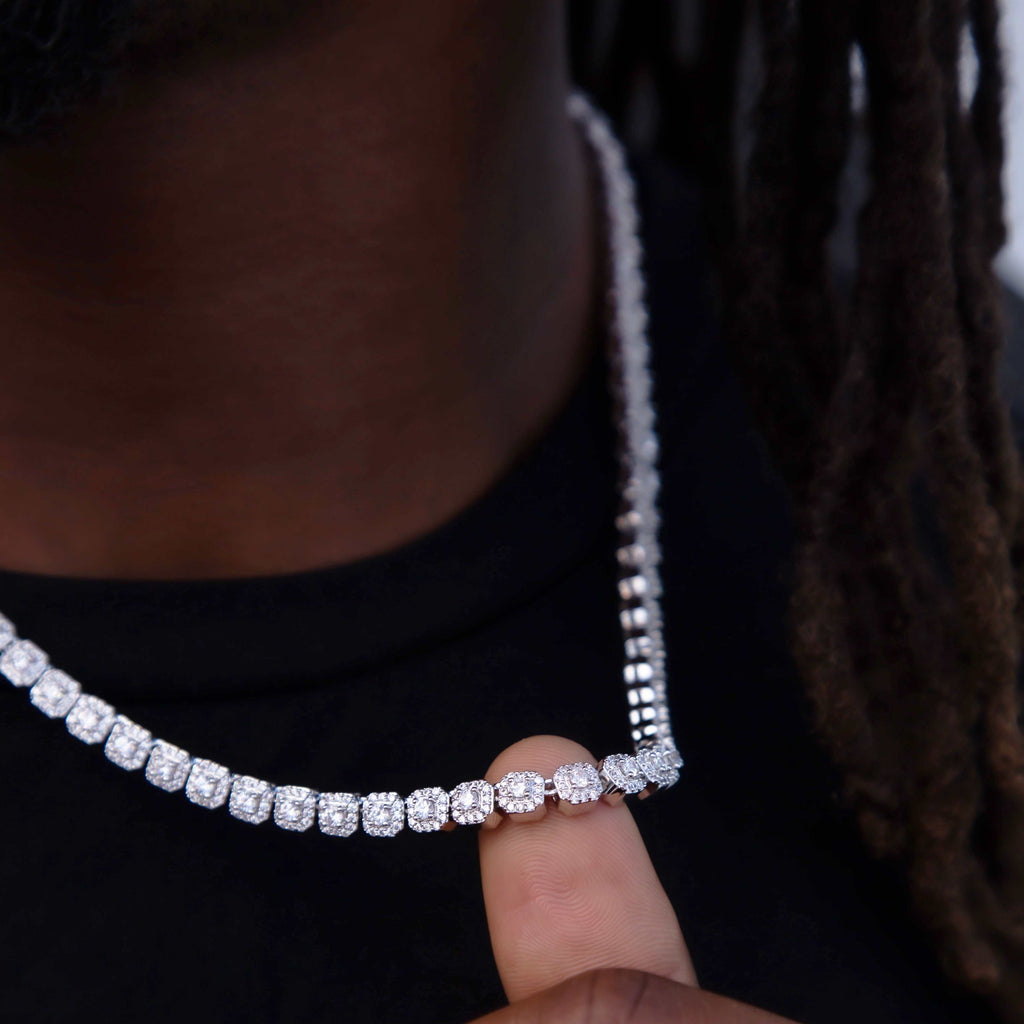 GLD Micro Clustered Tennis Chain in White Gold