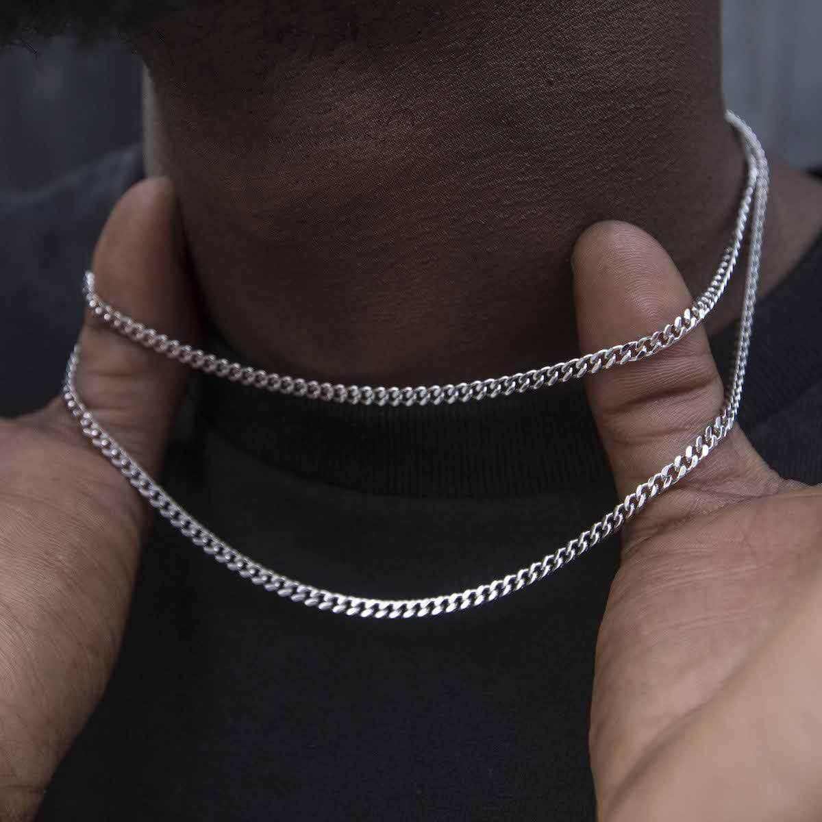 GLD Micro Cuban Chain in White Gold- 3mm