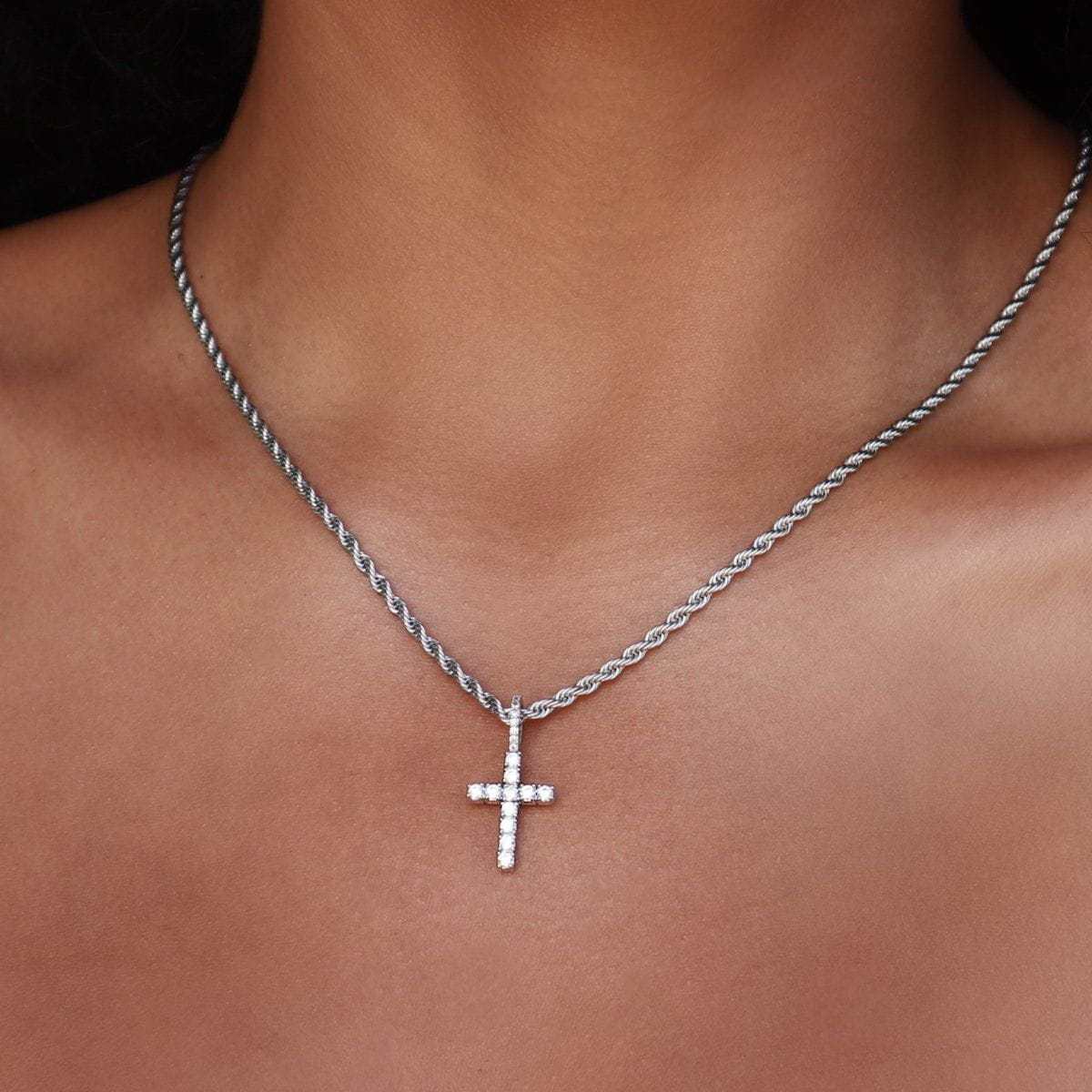 Micro Diamond Cross in White Gold