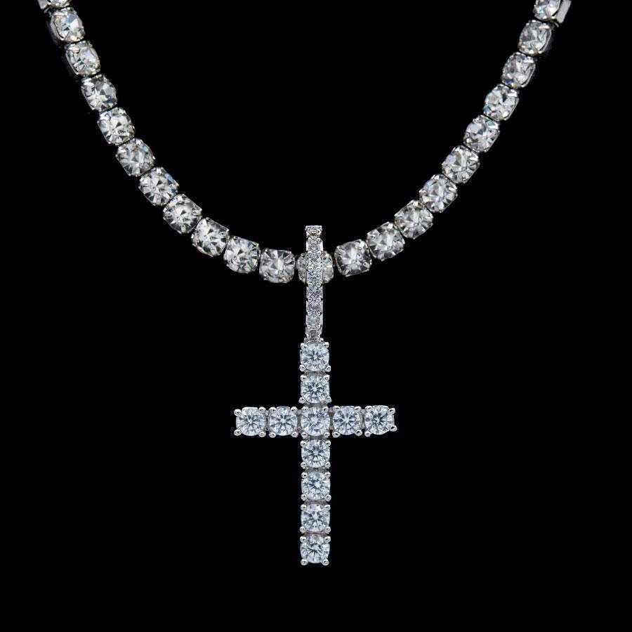 Micro Diamond Cross Pendant in White Gold