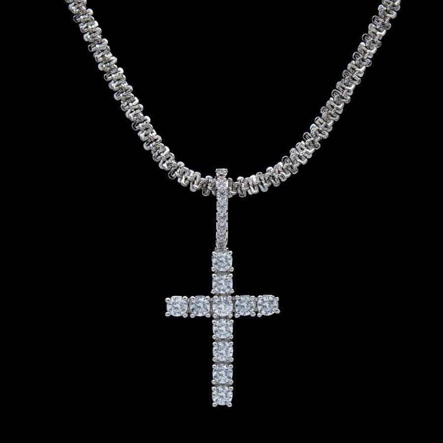 Micro Diamond Cross Pendant in White Gold