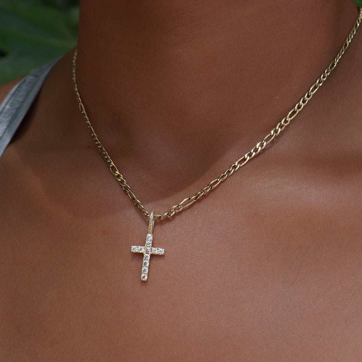 Solid Gold Micro Diamond Cross Pendant-VS Diamonds
