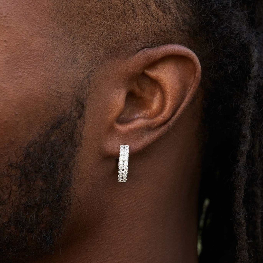 GLD Double Row Hoop Earrings in White Gold