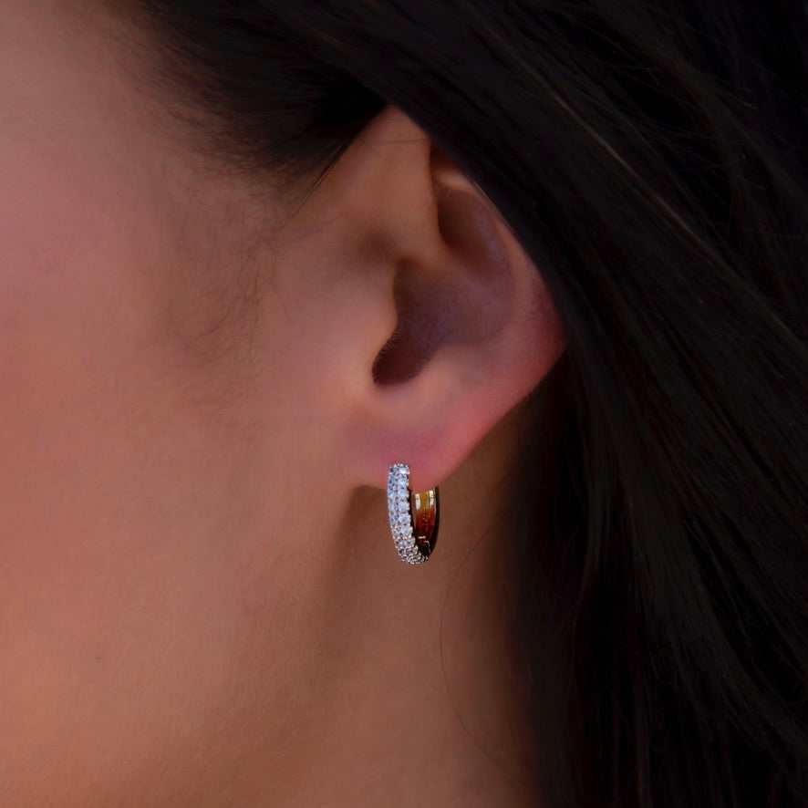 Micro Double Row Hoop Earrings in Yellow Gold