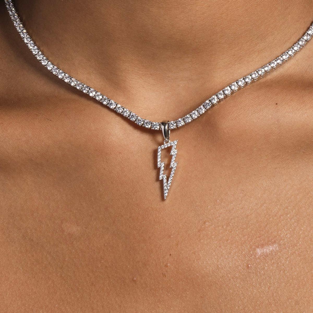 Moissanite Diamond Micro Lightning Bolt Pendant in Sterling Silver