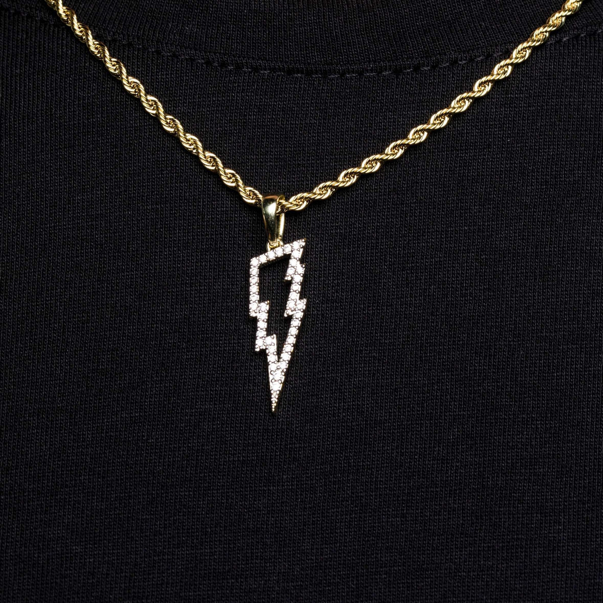 Micro Iced Lightning Bolt Pendant in Yellow Gold