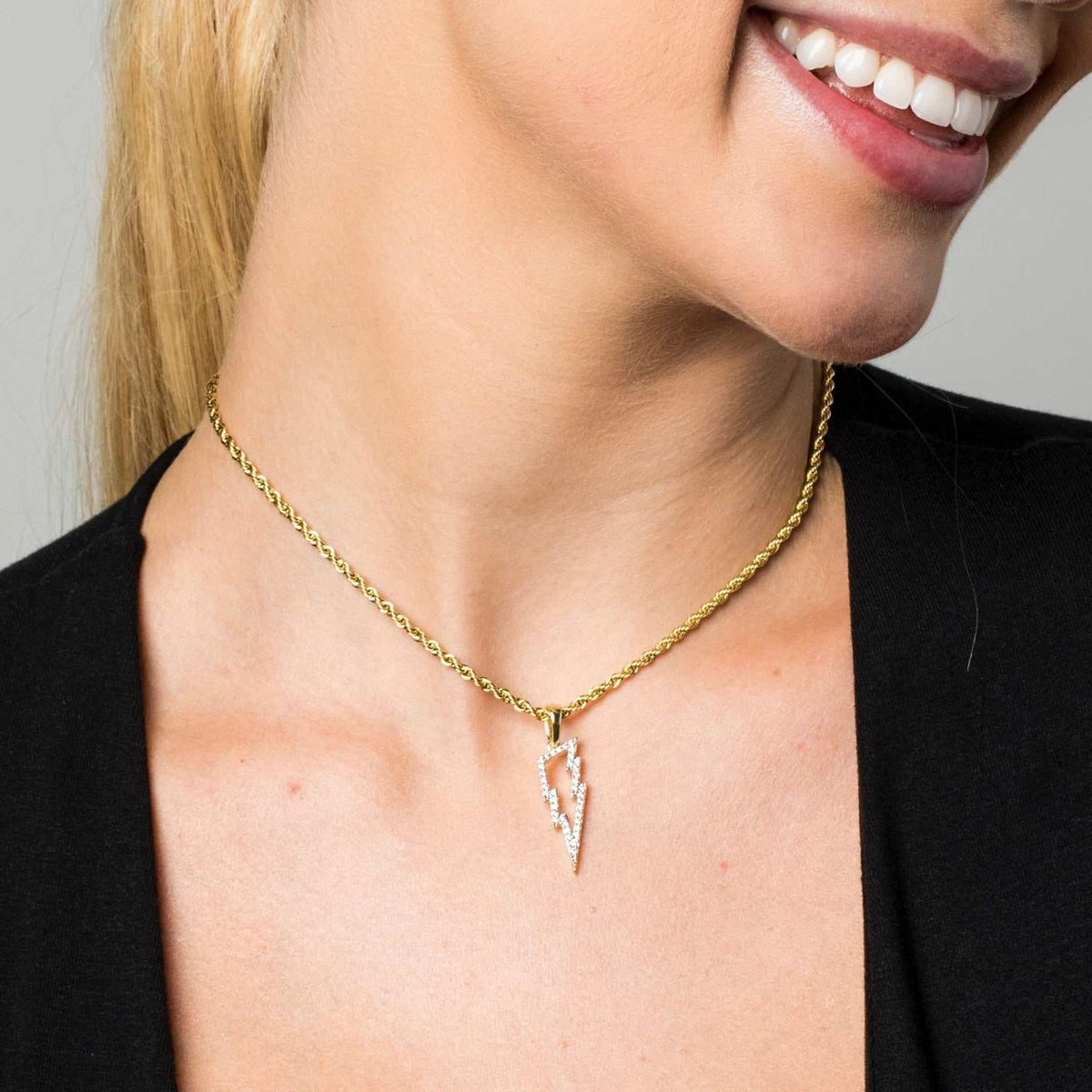 Micro Iced Lightning Bolt Pendant in Yellow Gold