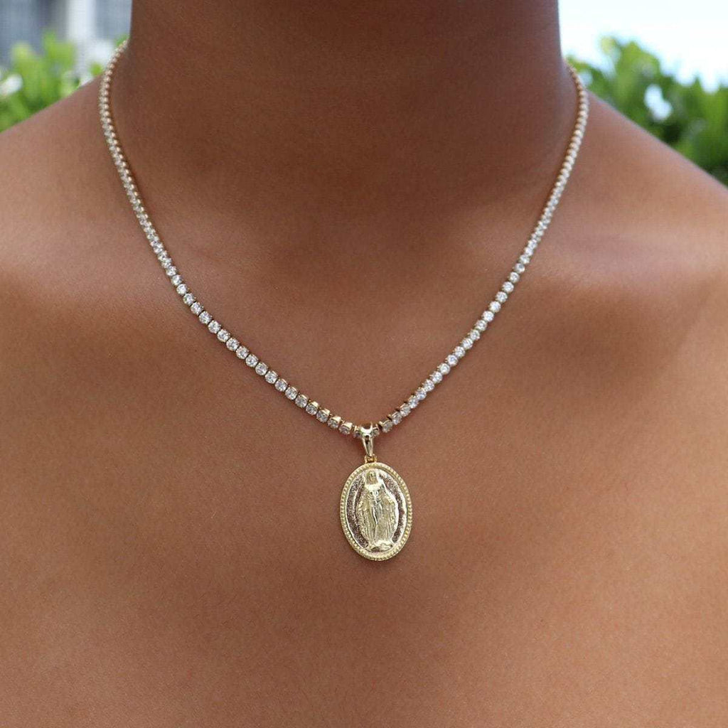 Solid Gold Micro Lady of Guadalupe Pendant