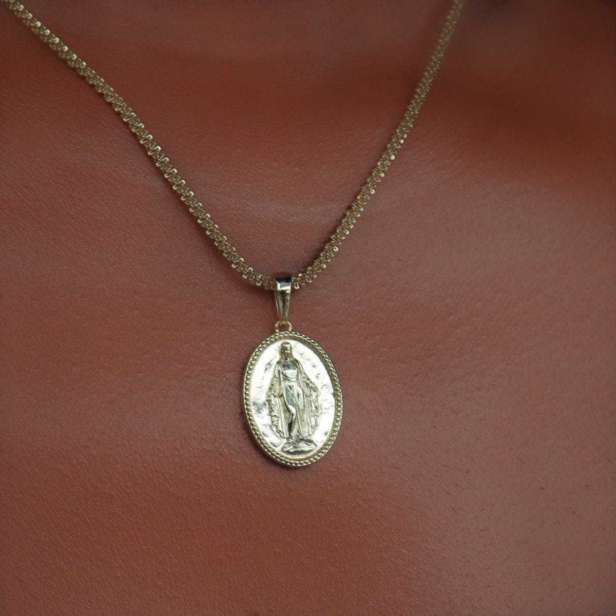 Solid Gold Micro Lady of Guadalupe Pendant