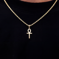 Micro Simple Ankh Cross Pendant + 2MM Rope Chain Bundle in Yellow Gold