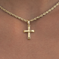 Micro Simple Cross Pendant + 2MM Rope Necklace Bundle in Yellow Gold