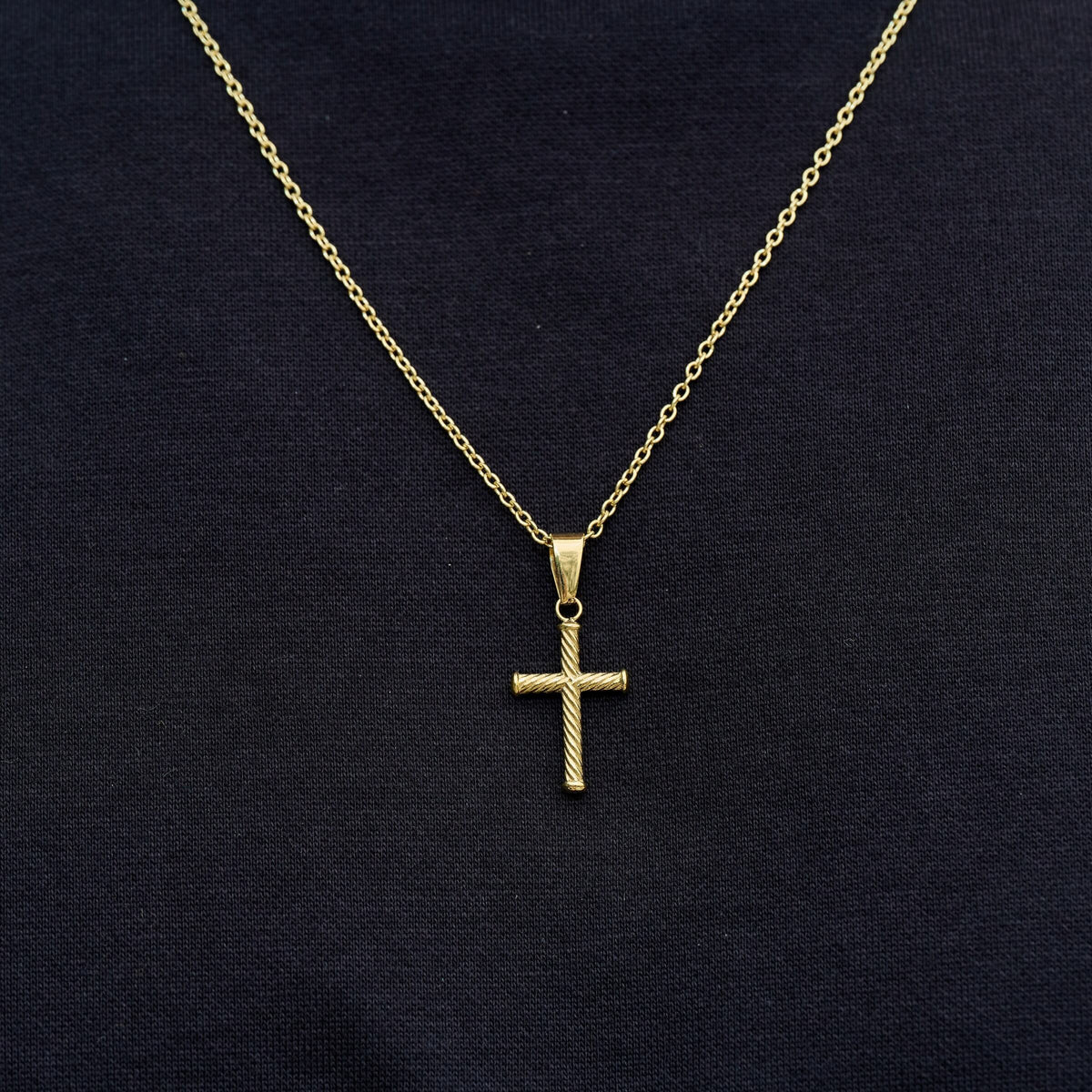 Micro Twisted Rope Cross Pendant in Yellow Gold