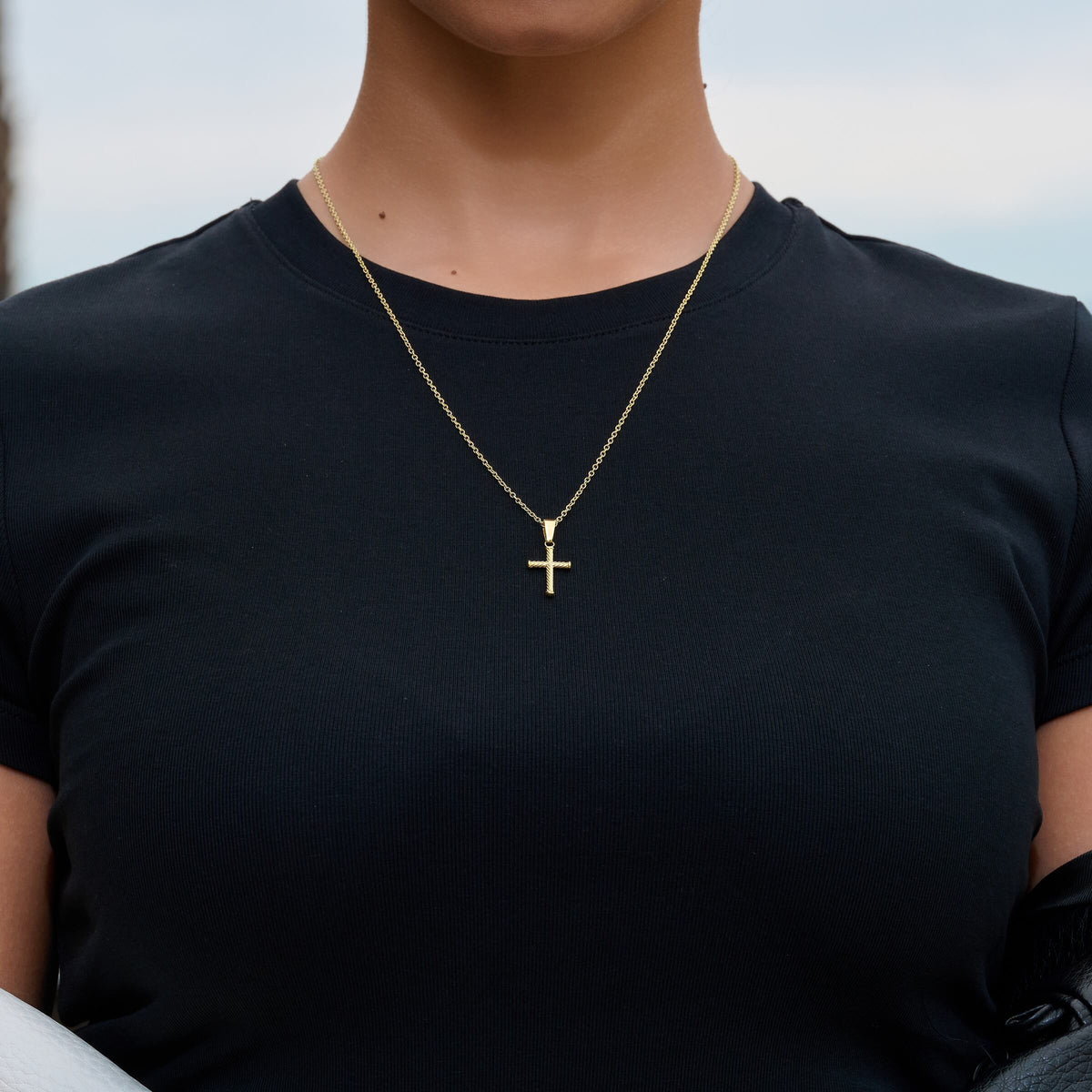 Micro Twisted Rope Cross Pendant in Yellow Gold