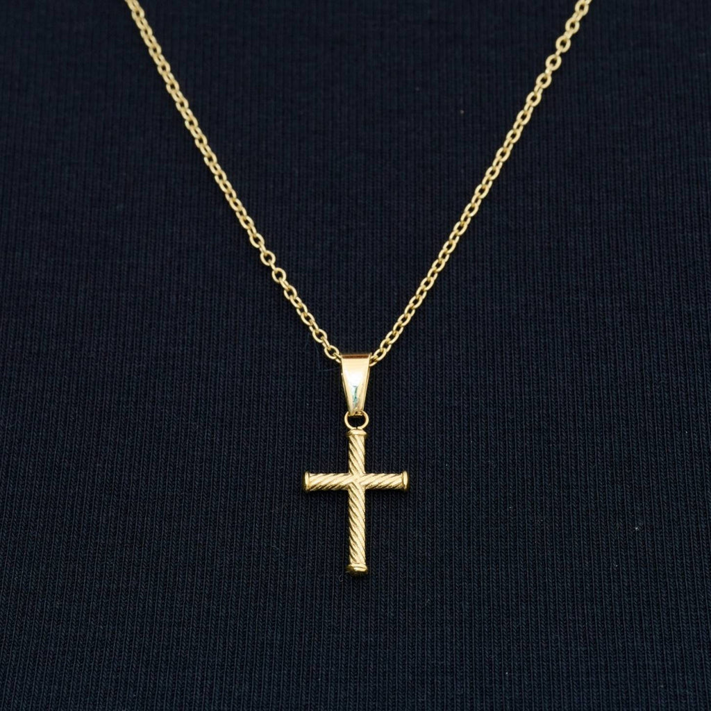 Micro Twisted Rope Cross Pendant in Yellow Gold