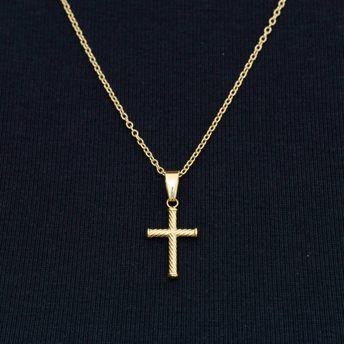 Micro Twisted Rope Cross Pendant in Yellow Gold
