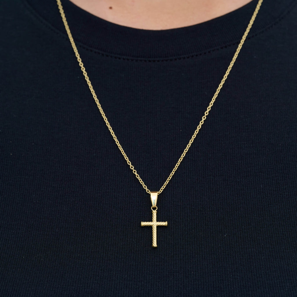 Micro Twisted Rope Cross Pendant in Yellow Gold