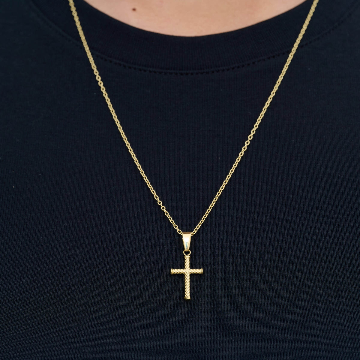 Micro Twisted Rope Cross Pendant in Yellow Gold