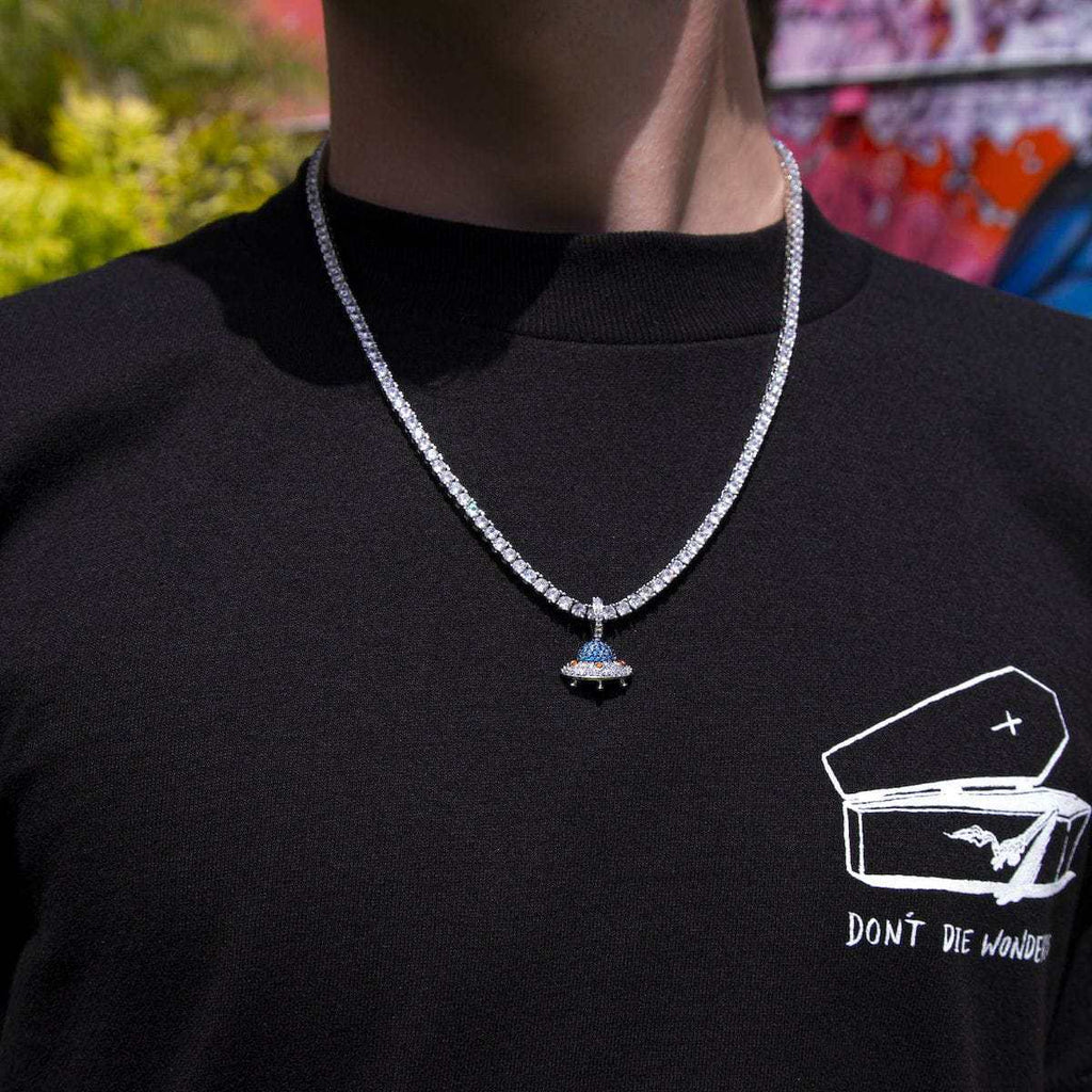 Micro Iced UFO Pendant in White Gold