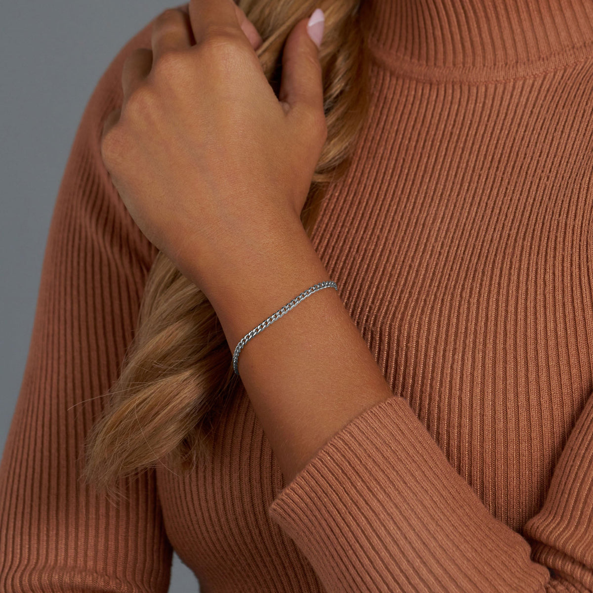 Women's Micro Cuban Link Chain + Bracelet (Silver) - 3mm