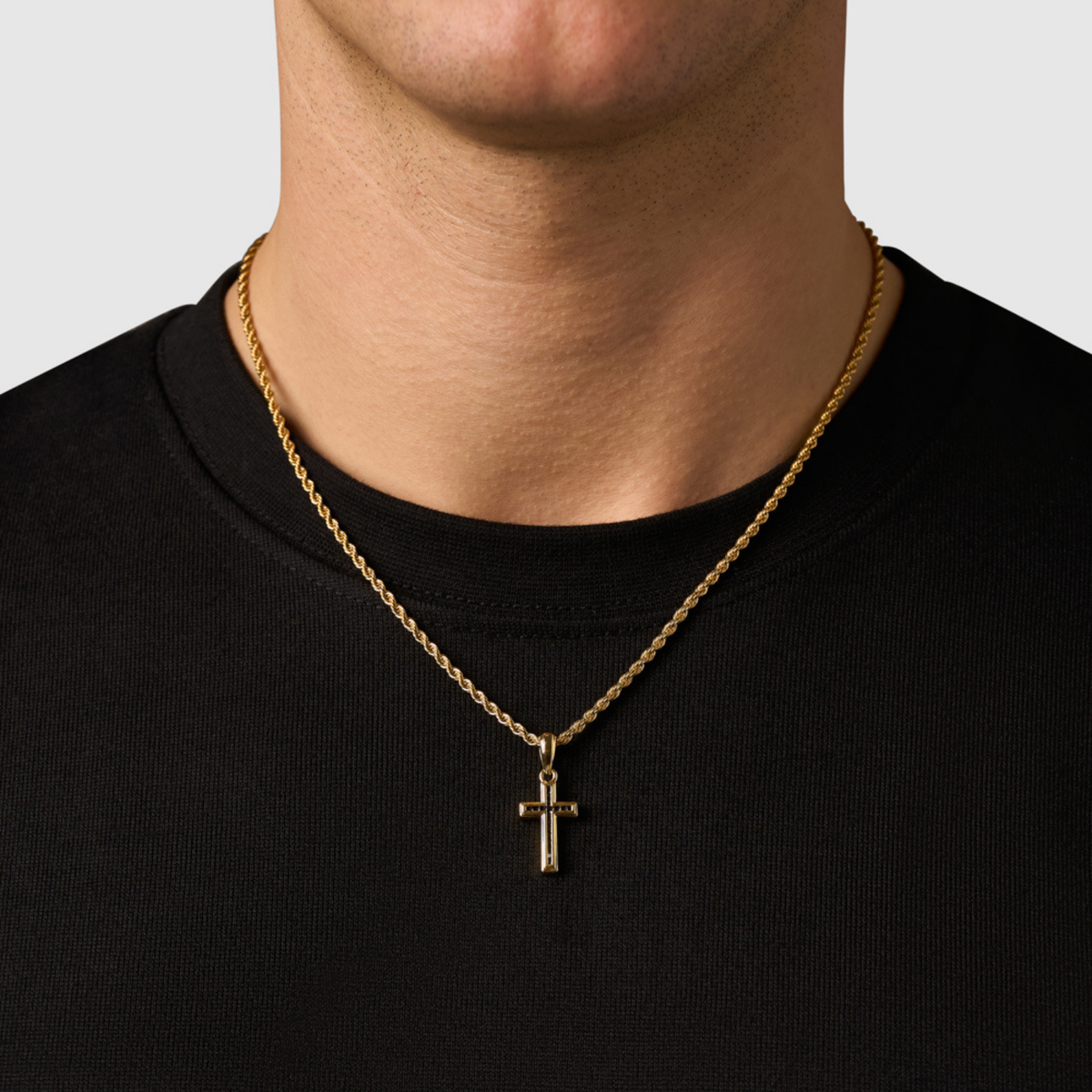 Mini Onyx Stone Cross (Gold)