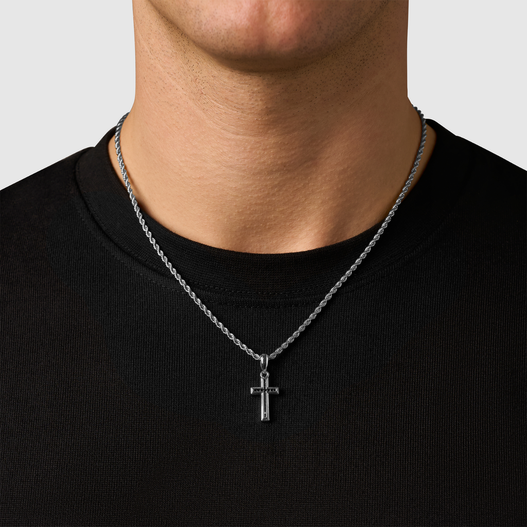 Mini Onyx Stone Cross (Silver)