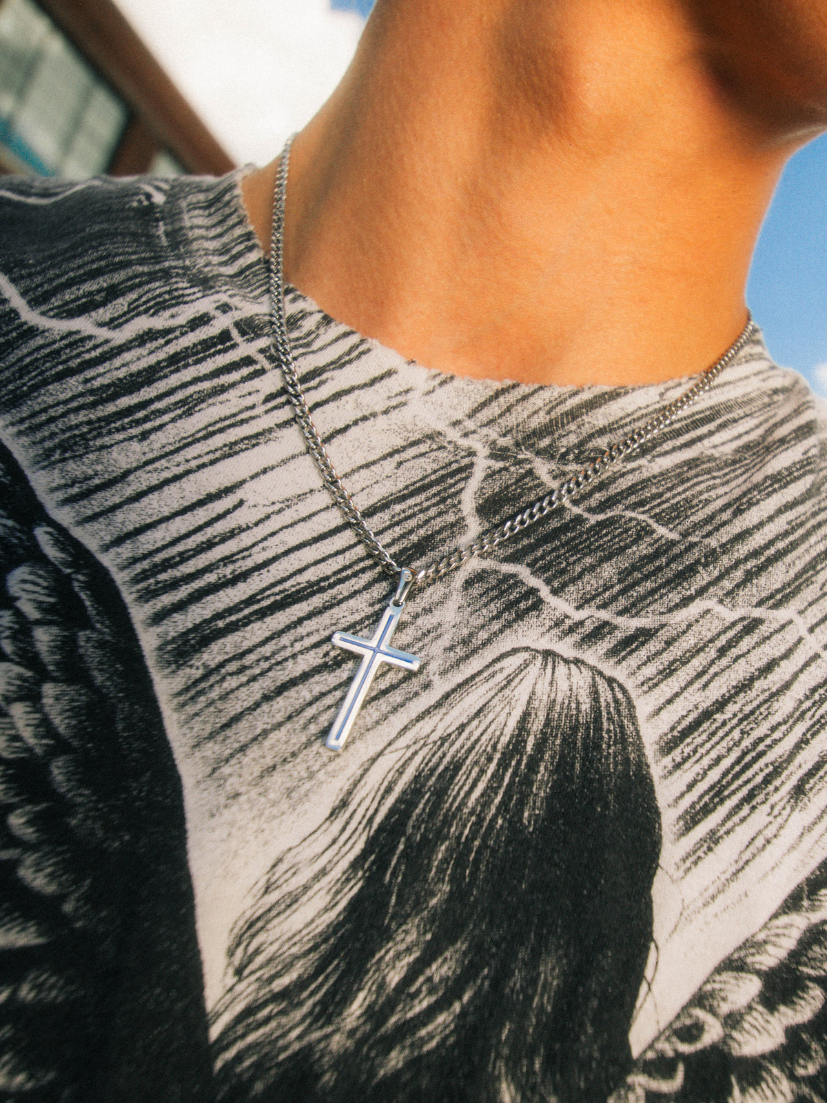 Minimal Cross Necklace (Steel)