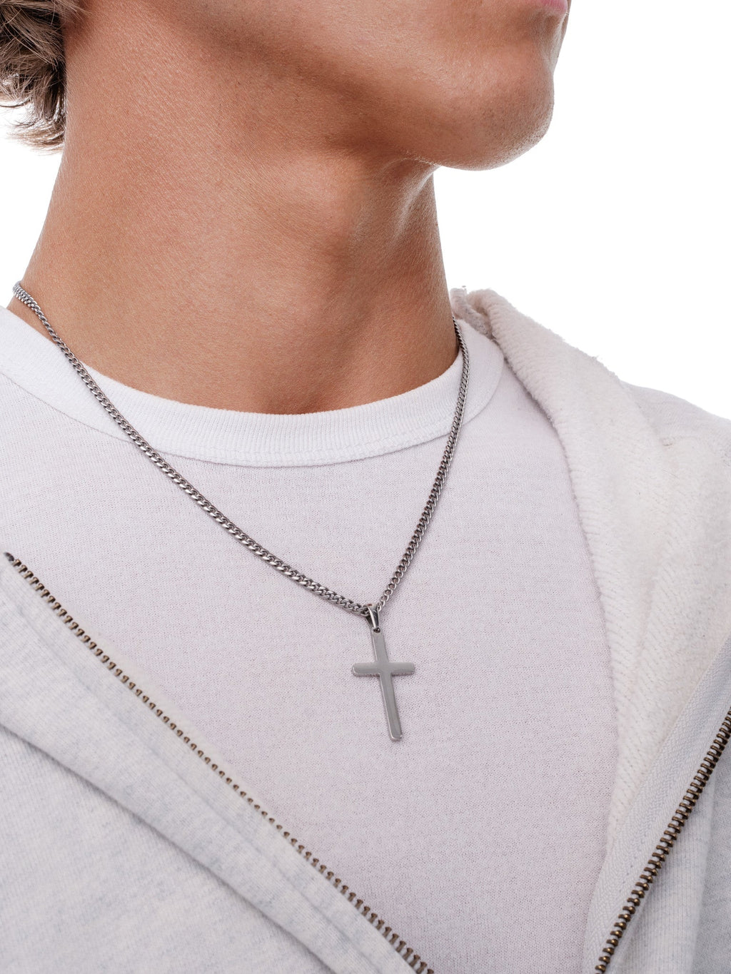 Minimal Cross Necklace (Steel)