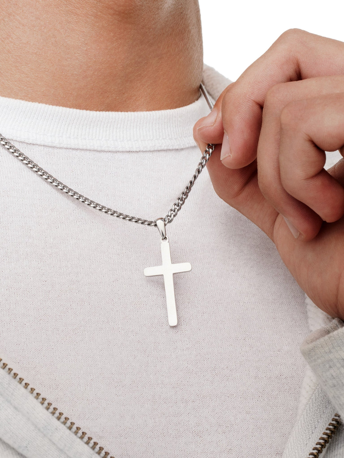 Minimal Cross Necklace (Steel)