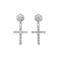 Women's Moissanite Diamond Studded Cross Earring in White Gold Vermeil