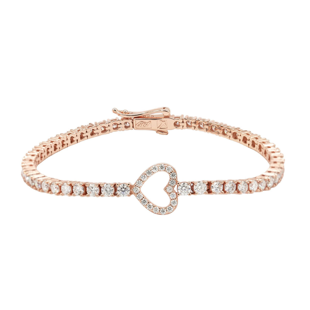 Women's Moissanite Heart Tennis Bracelet in Rose Gold Vermeil - 3mm