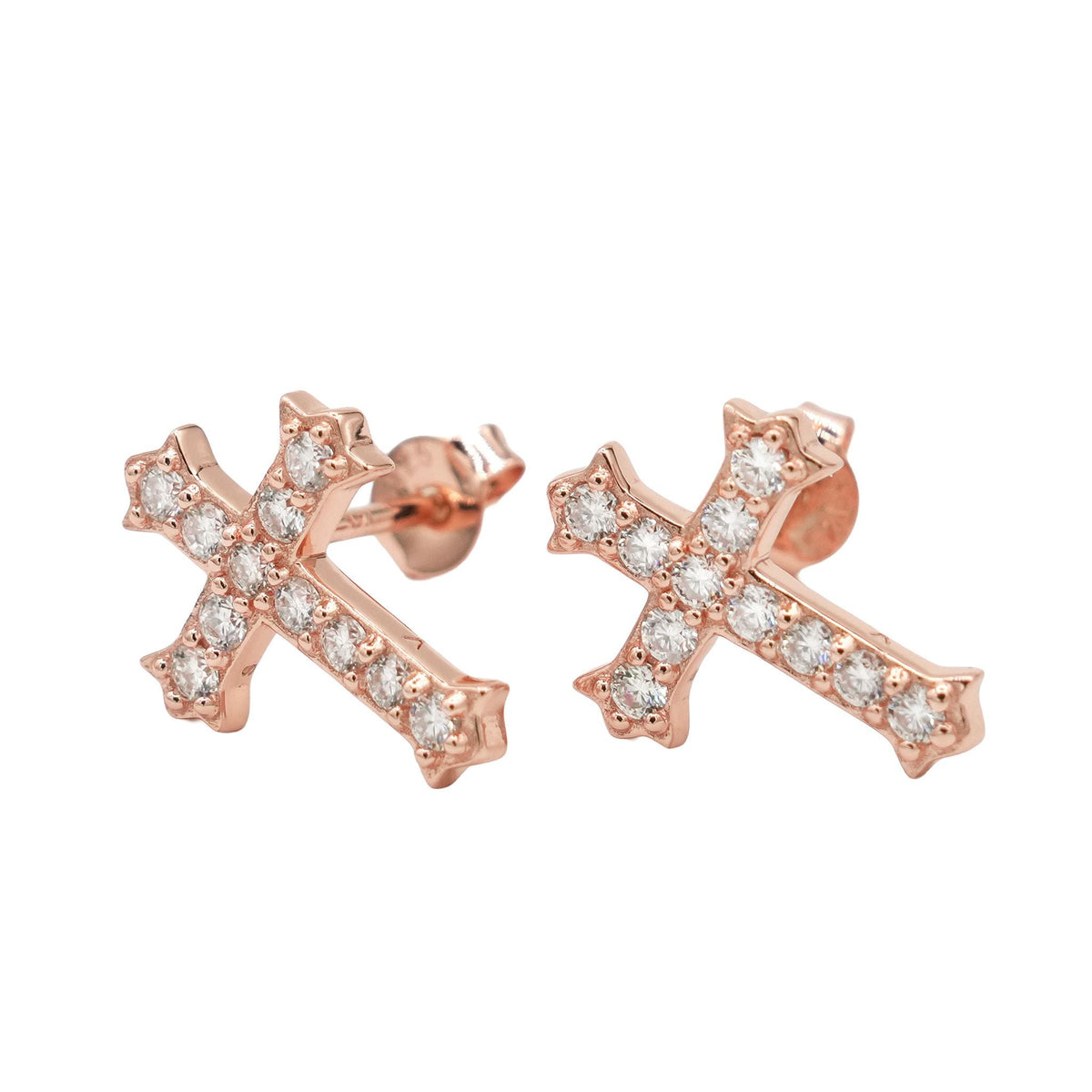 Men's Moissanite Micro Cross Stud Earring in Rose Gold Vermeil