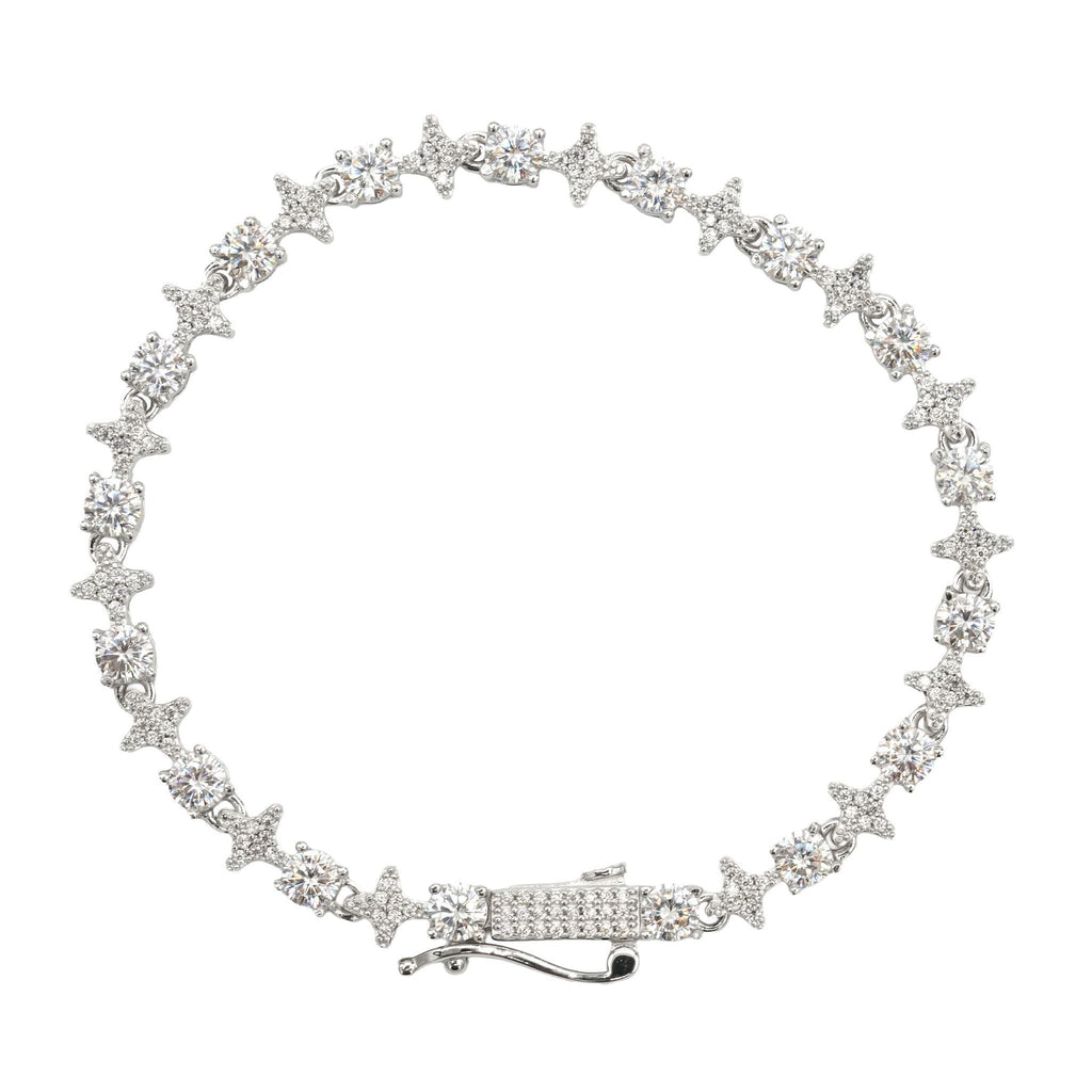 Men's Moissanite Round Stone Star Tennis Bracelet in White Gold Vermeil - 6mm