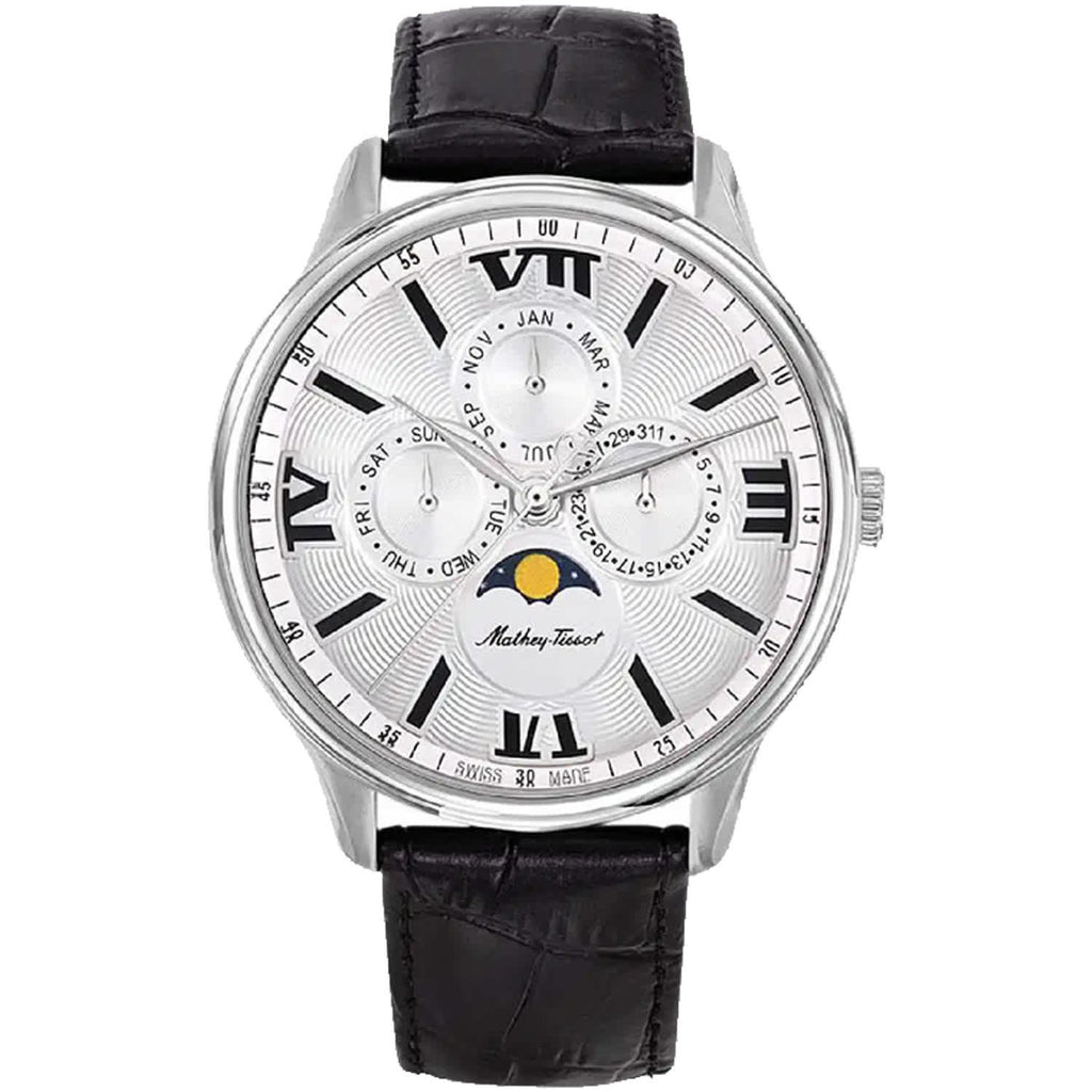 Mathey Tissot Men's Edmond Moon Phase Silver Dial Watch