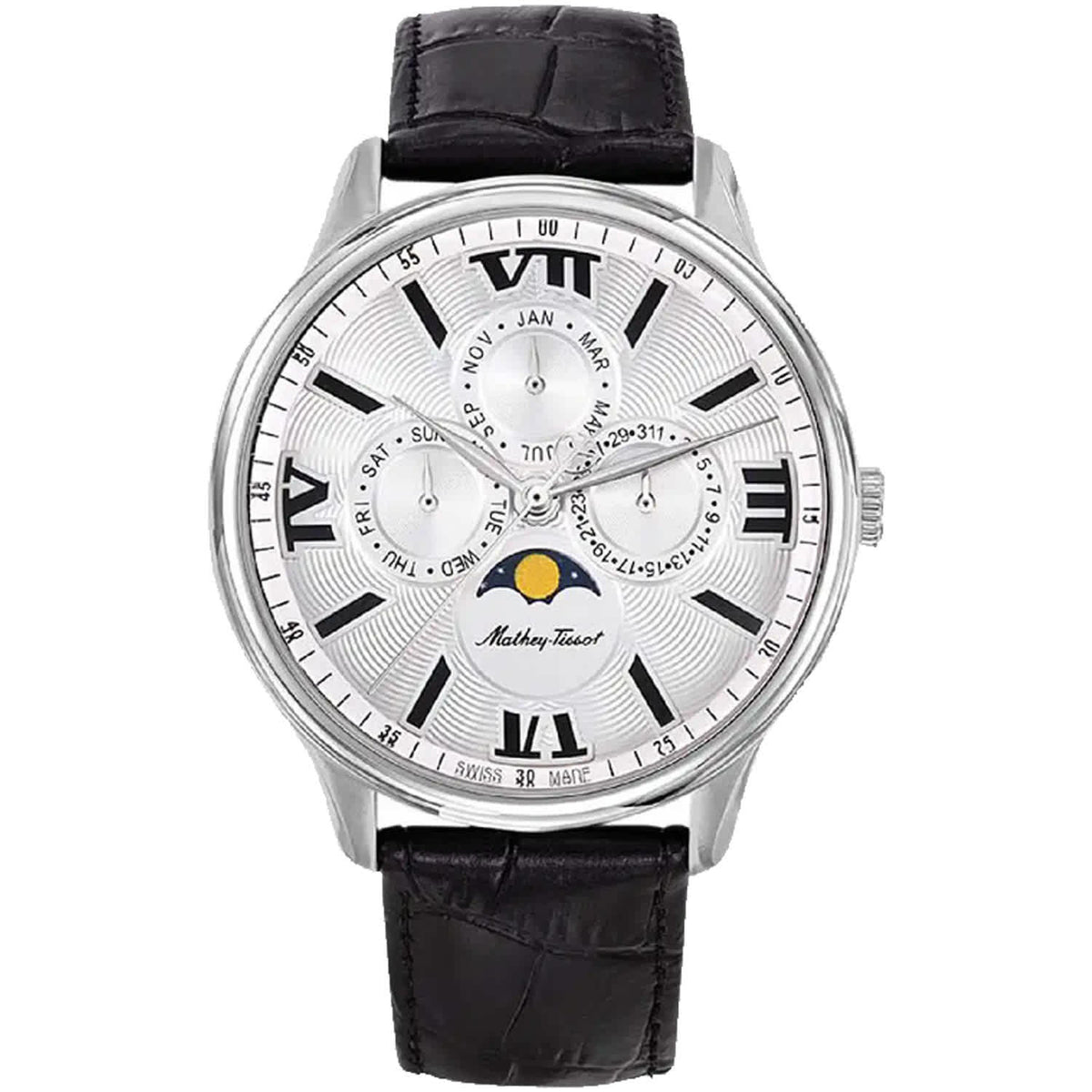 Mathey Tissot Men's Edmond Moon Phase Silver Dial Watch