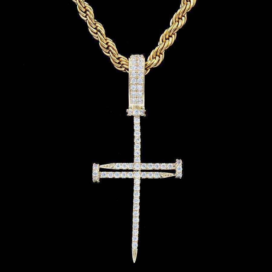 Iced Nail Cross in Yellow Gold