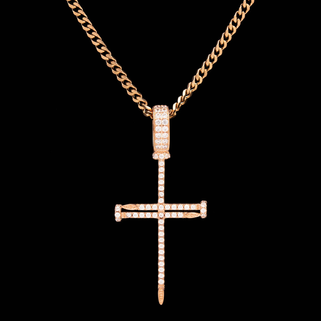 Iced Nail Cross in Rose Gold