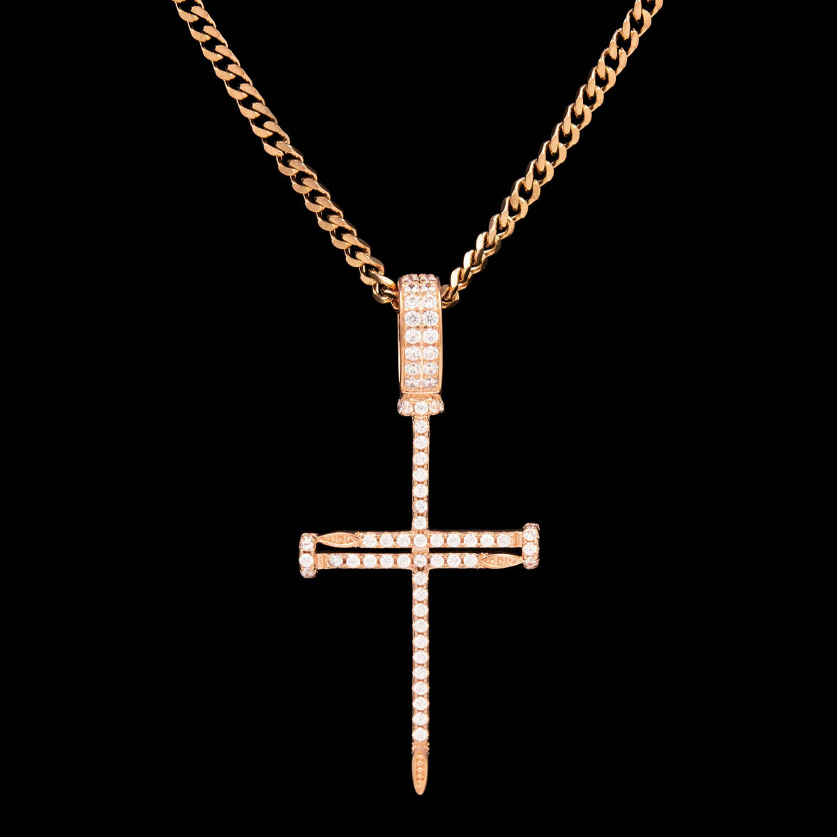 Iced Nail Cross in Rose Gold