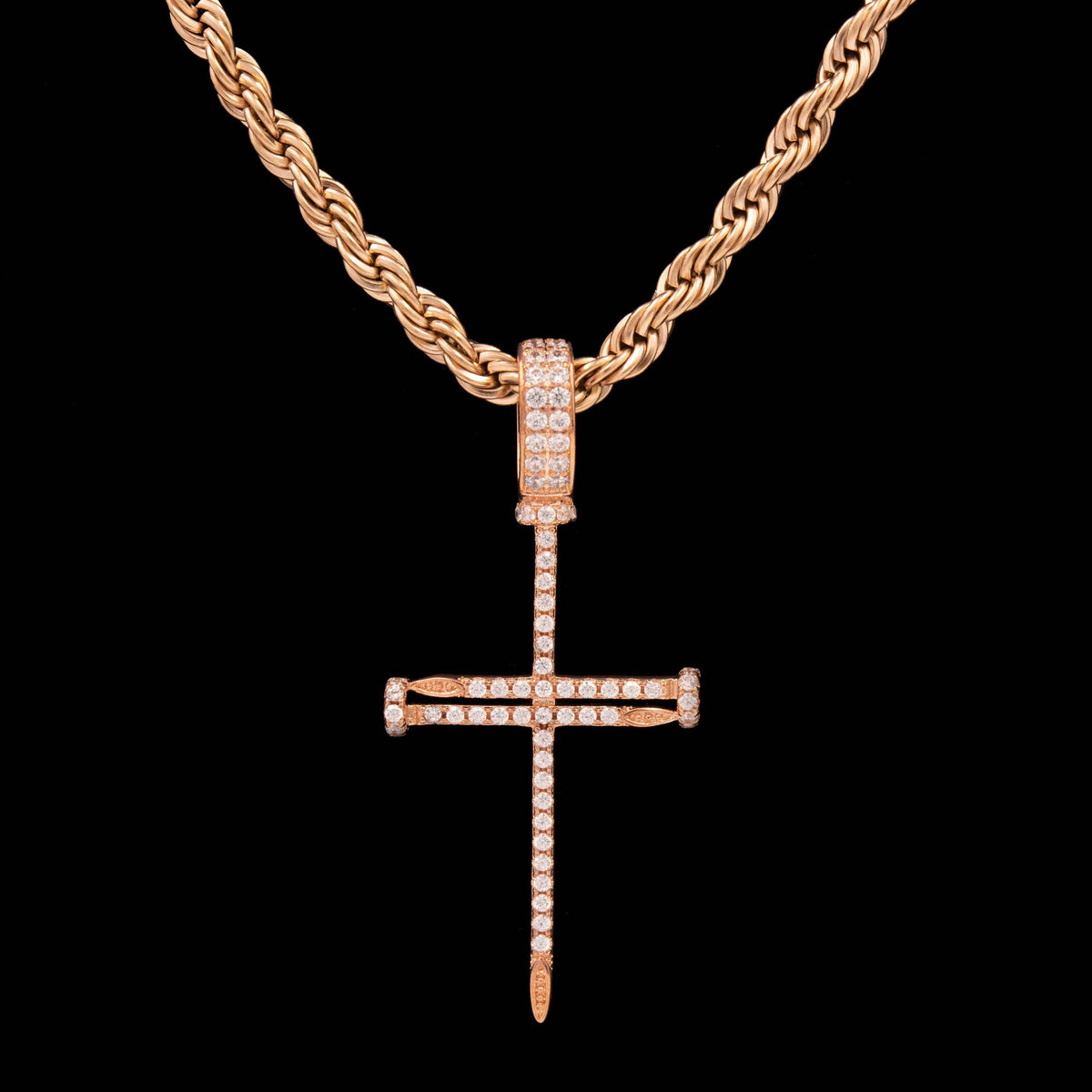 Iced Nail Cross in Rose Gold