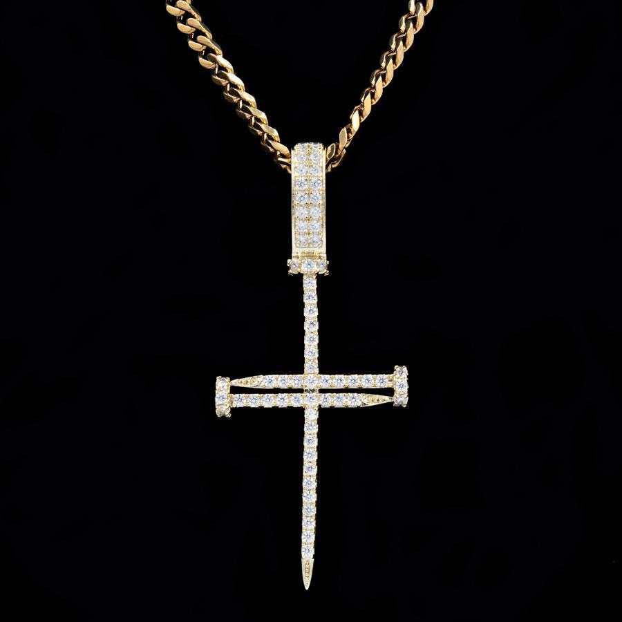 Iced Nail Cross in Yellow Gold
